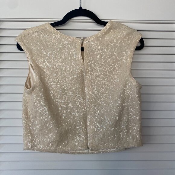 Jenny Yoo Kaity Sequin Crop Top, Cream, Size S - Picture 2 of 7